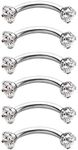 Briana Williams 6pcs Stainless Steel Rook Daith Earrings Belly Lip Ring Eyebrow Studs Cartilage Tragus Cubic Zirconia Barbell Body Piercing 8mm (5/16")