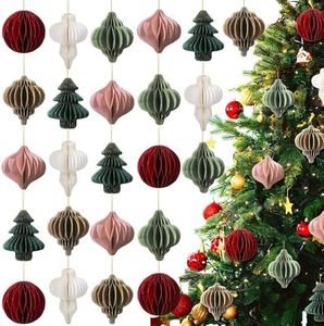 Janinka 24 Pcs Christmas Paper Honeycomb Ornaments 3D Mini Glitter Edge Honeycombs Lantern Reusable Vintage Christmas Hanging Ornaments for Christmas Tree New Year Home Decor (Classic)