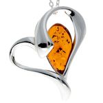 Genuine Cognac Baltic Amber & Sterling Silver Modern Heart Pendant without Chain - GL346