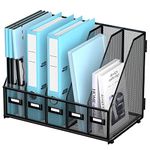 SUPEASY Desk Organizers Metal Desk Magazine File Holder with 5 Vertical Compartments Rack File Organizer for Office Desktop, Home Workspace, Black Plus