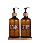 HBlife Glass Dish Soap Dispenser for Kitchen, 16 OZ Hand and Dish Soap Dispenser Set with Bamboo Tray Modern Farmhouse Kitchen Bathroom Decor and Accessories (Amber)