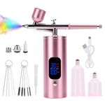 MEKOTRIN Cordless Airbrush Kit, Rechargeable Air Brush Gun Kit with LCD Display, High Pressure Air Brushes with 0.3mm Nozzle and Cleaning Set for Painting, Tattoos, Makeup, Cake Decorating (Pink)