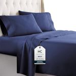 HC COLLECTION Bed Sheets Set Full with 2 Pillowcases Hotel Luxury Brushed Microfiber Sheet w/Deep Pocket, Fade Resistant Ultra Soft Breathable Lightweight 4 Pcs Bedding Solid Color, Navy