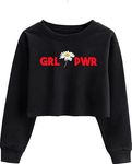 G-Amber Girls Crop Pullover Tops Kids Print Funny Letters Long Sleeve Sweatshirts Black Daisy