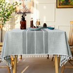 BESBESME Farmhouse Table Cloth Waterproof Boho Style,Kitchen Dining Room Briaded Tablecloths for Rectangle Tables, Washable Wrinkle Resistant Table Cover(Oblong,55''x102'',8-10 Seats, Grey