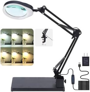YOCTOSUN 10X Magnifying Glass Lamp with 6 Color Modes Stepless Dimmable, 96 LEDs and 5" Real Glass Lens, Adjustable Swivel Arm Desk Magnifier with Light and Stand for Crafts Hobby Close Work