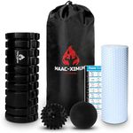 MAAC-XIMUM Deep Tissue Massager Foam Roller Set - Hard Trigger Point Roller,Soft Inner Roller, Spikey and Silicone Ball. Relieves Pain in Back, Legs, Feet, Plantar Fasciitis, Shoulders and Neck