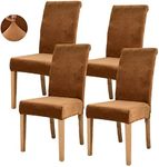 Jusmate Velvet Chair Covers for Dining Room, Soft Velvet Plush Stretch Dining Chair Slipcovers, Washable Removable Parsons Chair Protectors Set of 4, Camel