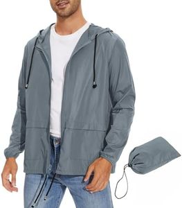 Zando Men Rain Jacket Mens Packable Raincoat Lightweight Mens Windbreaker Jackets Cycling Raincoats Waterproof with Hood Outdoor Windbreaker Jacket Travel Rain Coats for Men Gray Jacket Light Gray L