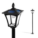 Home Zone Solar Lamp Post Light - 65" Tall Decorative Outdoor Solar Garden Lamp Post Lights (1 Set)(Stainless Steel)