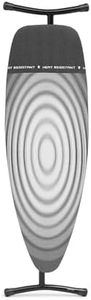 Brabantia - Ironing Board D - Integrated Steam Iron Rest - Adjustable Height with Transport Lock - Non-Slip Rubber Feet - Cotton Cover with Foam Layer - Foldable XL Unit - Titan Oval - 135x45 cm