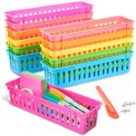 12 Pack Stationery Storage Baskets, Plastic Pen Holders in 6 Colours, 25 x 7 x 6 cm