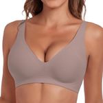 JoliComfy Bras for Women No Underwire Bralettes with Support Wireless Bras Push Up Seamless Deep V Everyday Bras Comfortable Shapewear(Gray,L)