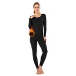 MANCYFIT Thermal Underwear for Women Long Johns Set Fleece Lined Ultra Soft Scoop Neck Black Large