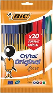 BIC Cristal Original Stylos-Bille Pointe Fine (0,8 mm) - Couleurs Assorties, Pochette Format Spécial de 20
