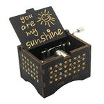 You are My Sunshine Wooden Music Box Laser Engraved Hand Crank Classical Wood Sunshine Musical Box Gift for Birthday/Christmas/Valentine's Day (Black)