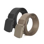 Heshebuy 2 Pieces Nylon Canvas Belt for Men and Women Commuter All-match Automatic Buckle Belt Outdoors, Military Tactical Belt For Leisure Sports (Black+Beige)