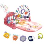 derimkcoa Baby Play Mat Baby Gym,Funny Play Piano Tummy Time Baby Activity Mat with 5 Infant Sensory Baby Toys, Music and Lights Boy & Girl Gifts for Newborn Baby 0 to 3 6 9 12 Months (Pink Tiger)