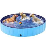 Yaheetech Foldable Pet Dog Paddling Pool PVC Puppy Swimming Pool Portable Dog Pool Extra Large Bathing Tub with Brush for Indoor Outdoor 180 x 30cm Blue