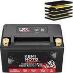 KEMIMOTO Lithium Motorcycle Battery YTX14-BS/YTX9-BS, LiFePO4 Lithium Battery 12v 6Ah, Full-Charged Powersports Battery, with 5 Universal-Fit EVA Spacers, Compatible with Motorcycle Lawn Mower ATV UTV