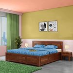 AIREN DECORE Solid Sheesham Wood King Size Double Bed with Box Storage for Bedroom Furniture Wooden Palang for Living Room Furniture - (Honey Finish)
