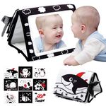 Susimond Tummy Time Floor Mirror, High Contrast Black and White Baby Mirror Toys with Crinkle Cloth Books, Non-Toxic Activity Development Floor Toys for 0 3 6 12 Month Infant Newborn Sensory Toys