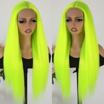 Maycaur Lace Front Wigs Long Straight Hair 24 Inch Lime Green Color Wigs for Fashion Women Synthetic Lace Front Wigs with Natural Hairline