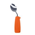 Ehucon Adaptive Weighted Silverware Utensils Angled Spoon for Hand Tremors Parkinsons,Weighted Utensils with Non-Slip Easy Grip Handles for Independent Eating(Right Hand,Orange,Pack of 1)