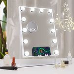 Hansong Bluetooth Vanity Mirror with Lights and Wireless Charging Makeup Mirror with Lights 12 LED Bulbs Upgraded Hollywood Mirror 3 Color Lighting Modes White