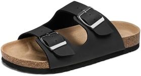 FITORY Boys Slide Sandals, Cork Slipper with Adjustable Straps for Little Kid Black Size 3