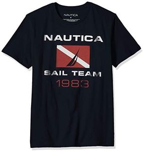 Nautica T- Shirt Graphique Classique à Manches Courtes 100% Coton avec Logo, Bleu Marine, M Homme