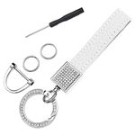 OTOTEC Leather Car Keychain with Glitter Rhinestones Universal Key Fob Keychain with Keyrings and Screwdriver Car Accessories for Women White