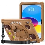 ProElite Cover for Apple iPad (A16) 11th/10th Generation (2025/2022) Case Cover, Tough Bubble Kids case Cover for Apple iPad 11th/10th Gen 2025/2022 with Rotating Kickstand & Shoulder Strap, Brown