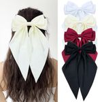 Cinaci 4 Pieces Large Big Oversized Silky Satin Hair Bows for Women Girls Teens, Fancy Long Tail Bow French Barrettes Hair Clips Accessories