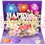 FITMITE Anniversary Card, Music & Light Pop up Valentine's Card with Fireworks Flowers Gifts for Him Her Husband Wife Couple-Purple, 8.85 x 6.88 inch