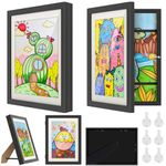 2PCS Kids Art Frames - Artwork Display Frame Front Opening A4, Wooden Picture Frame for 150 Pictures, Childrens Artwork Display Frame, Kids Artwork Picture Frames with Storage, Black