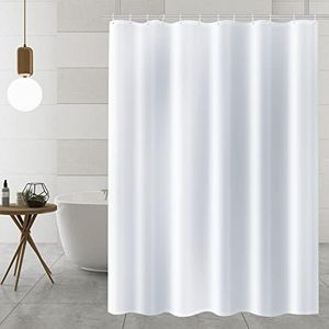 AiQInu Rideau Douche Tissu 180x180, Rideau de Douche Anti Moisissure Imperméable Lavable, Rideau Douche Blanc avec 12 Crochets pour Baignoire et Salle de Bain