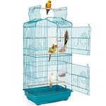 Yaheetech Open Top Parrot Cage Bird Cage for Budgie Canary Cockatiel Green Cheek Conure with Slide-out Tray& Four Feeders Double-Door Teal Blue