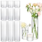 ComSaf Glass Cylinder Vases Set of 12, Clear Bud Vases for Centerpirces Weeding Decoration, 4 inch 7.5 Inch 12 Inch Tall Clear Flower Vases, Hurricane Candle Holder for Party Home Decor