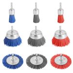 9pcs Nylon Wire Wheel & Cup Brush Set for Drill, 3 Sizes Abrasive Brush with 1/4in Hex Shank for Cleaning Sanding Drill Scrub Brush Attachment Remove Paint 80/100/240 Grit