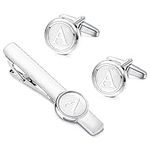 Adramata Initial Cufflinks and Tie Clip Set for Men Personalized Alphabet Cuff Links and Tie Bar with Gift Box for Business Wedding Shirts Suits