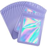 Durimoiy Resealable Holographic Bags Foil Pouch Mylar Sample Bag phone case package supplies(5.5''x7.9'' purple)