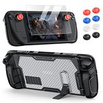 FYOUNG Protective Case for Steam Deck with Adjustable Alloy Kickstand, 3 in 1 Accessories for Steam Deck Kickstand Case Cover and Tempered Glass Screen Protector and Thumb Grip Cover