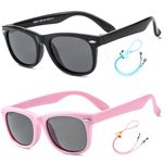 ROCF ROSSINI Unisex-Child Square Flexible Sunglasses Polarized Toddler Sun Glasses Shades UV400 Protection Eyewear for Age 2-8 (Black+Pink), 2-8 Years