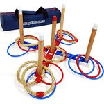 Ring Toss Game - Outdoor Games for Family Fun with 5 Rope Ring + 10 Plastic Ring - Carrying Bag for Easy Transport