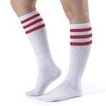 ONUPGO Knee High Tube Socks Classic Striped Tube Socks Over-the-Calf Retro Tube Socks for Men and Women, Red/White/Red, 00