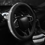 AUTOXBERT Bling Car Steering Wheel Cover Leather Crystal Diamond Auto Steering Wheel Protector Bling Car Accessories Universal 15 inch Plush Wheel Cover Fit for Women Girl