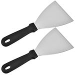 YSBCNK 2 Pieces Griddle Scraper Set, Stainless Steel Slant Edge Grill Scrapers, Griddle Scraper, For Food Service/Cooking/Cleaning, Ideal For Bbq Indoor & Outdoor, Black Handle, Dishwasher Safe