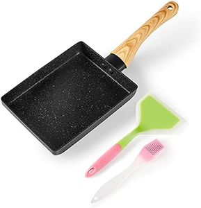 HooJay Japanese Omelette Pan,6"×7" Nonstick Tamagoyaki Egg Pan,Rectangle Small Frying Pan with Silicone Spatula & Brush,Black