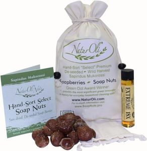 NaturOli Soap Nuts / Soap Berries- Sale- 1/2-Lb USDA ORGANIC (120 loads) + 18X BONUS! (12 loads) Select Seedless. Wash Bag Tote Bag 8-pg info. Organic Laundry / Natural Cleaner. Processed in USA!